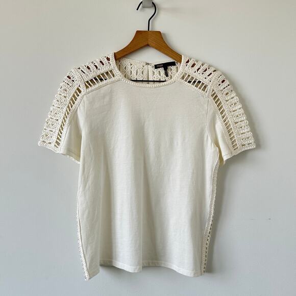 Maje Titre White Crochet Short Sleeve Top Size M - Picture 4 of 12